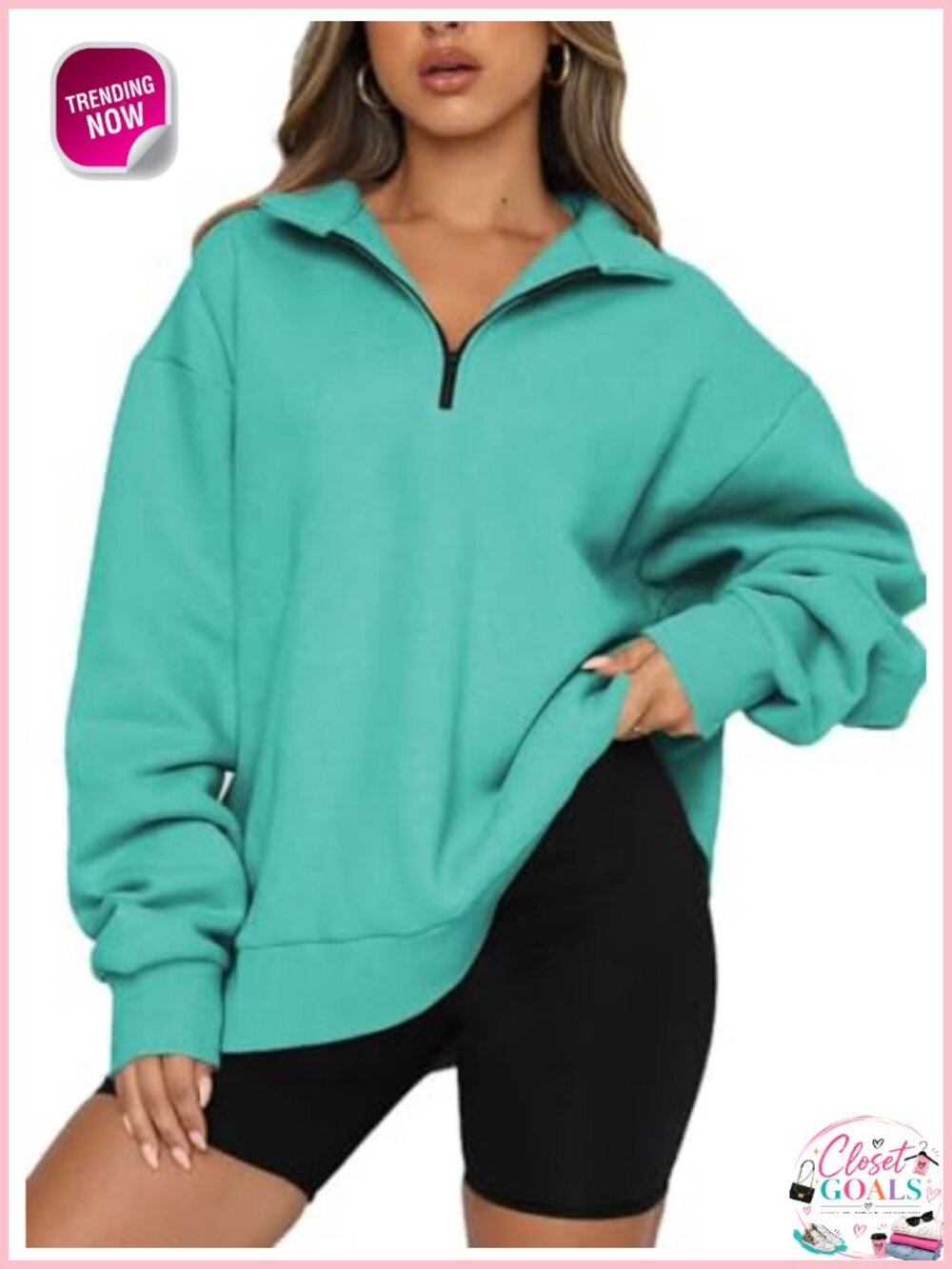 Oversized Half Zip Fleece Sweatshirt Women Drop Shoulder Pullover Workout Top